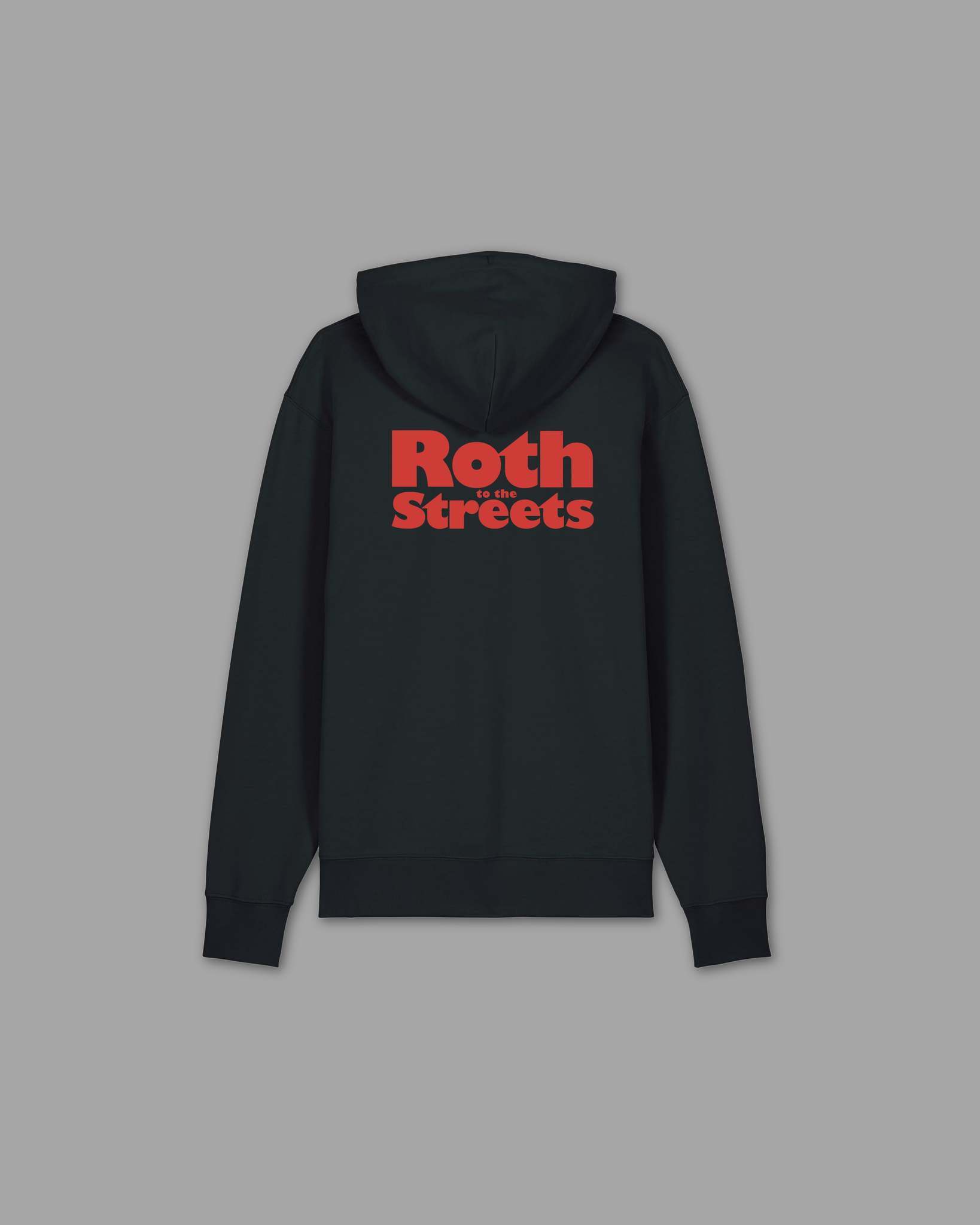 Roth Bold Brew Hoodie schwarz Rückseite mit großem rotem Roth to the Streets Backprint – BTTS x Roth Bier Kapuzenpullover